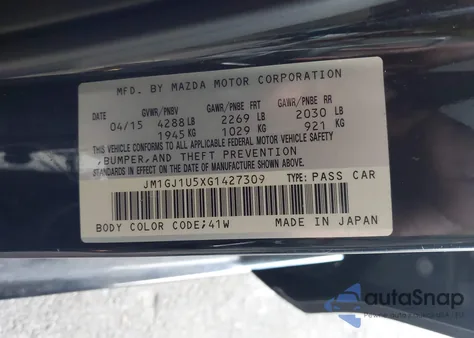 2016 Mazda Mazda6 I Sport from USA, damaged, VIN JM1GJ1U5XG1427309